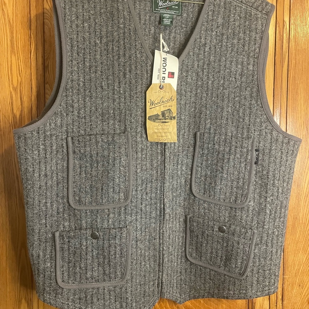 Men’s Vintage Woolrich Gray with Pinstripe Wool Utility Vest NWT